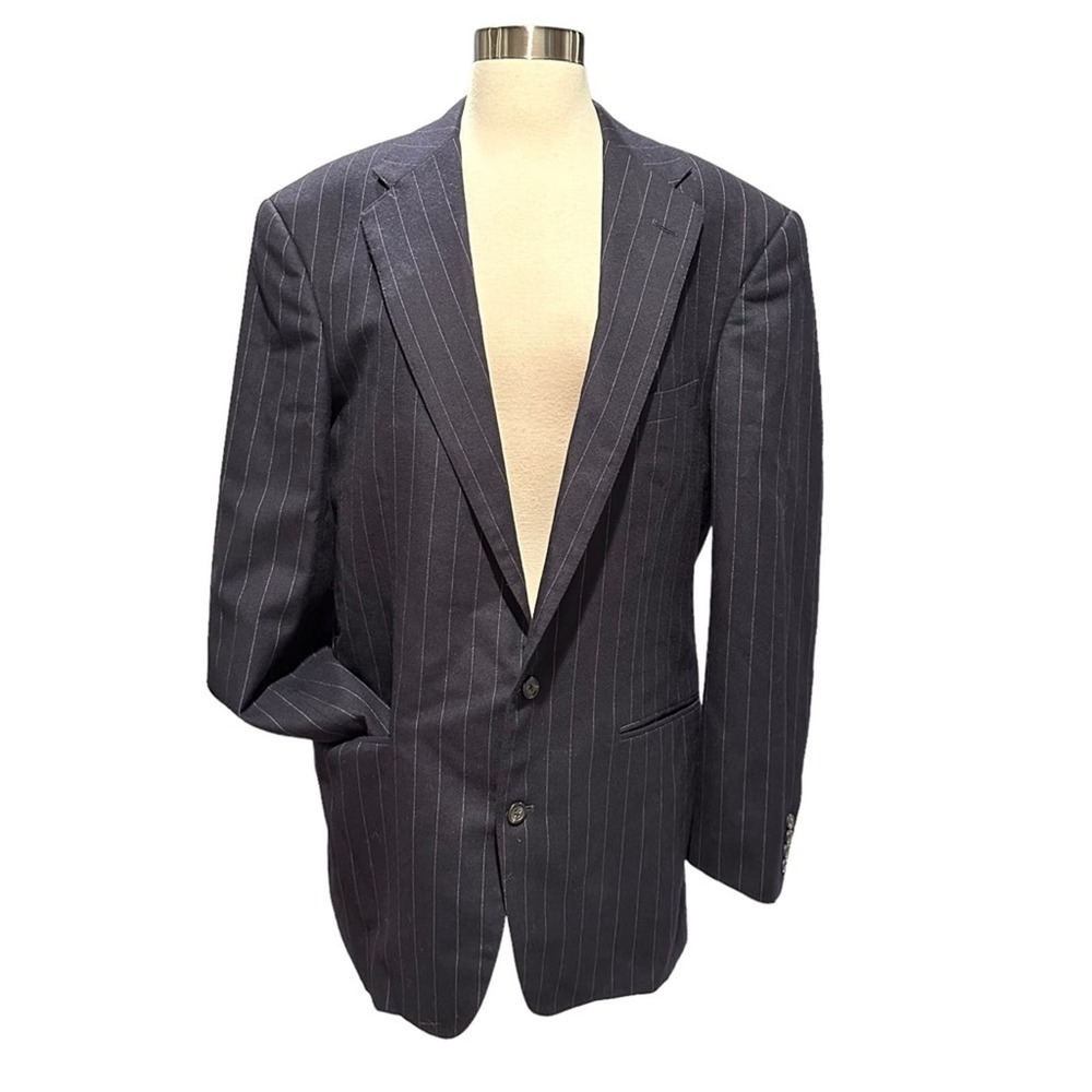 Ralph Lauren Suit Jacket Blazer Men Pinstriped USA Sport Coat Lined Navy 42 Long